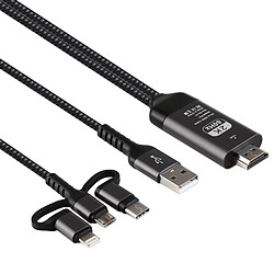 Wewoo 3 en 1 micro USB + câble HDTV HDMI / USB-C / Type-C + iPhone Lightning vers noir