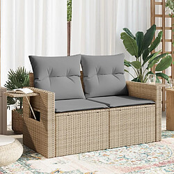 vidaXL Canapé de jardin avec coussins 2 places beige résine tressée