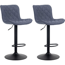 Decoshop26 Lot de 2 tabourets de bar coutures décoratives pied trompette hauteur réglable en métal noir assise en tissu bleu 10_0004140 