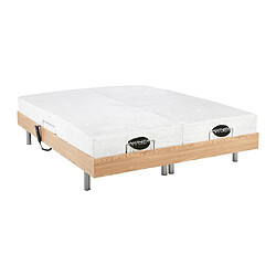 Avis Vente-Unique Lit électrique de relaxation tout plots + matelas mémoire de forme et bambou - 2 x 80 x 200 cm - Chêne - LYSIS III de NATUREA