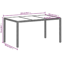 vidaXL Table de jardin dessus en verre gris clair résine tressée pas cher