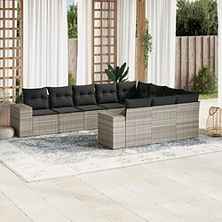 vidaXL Salon de jardin avec coussins 10 pcs gris clair résine tressée