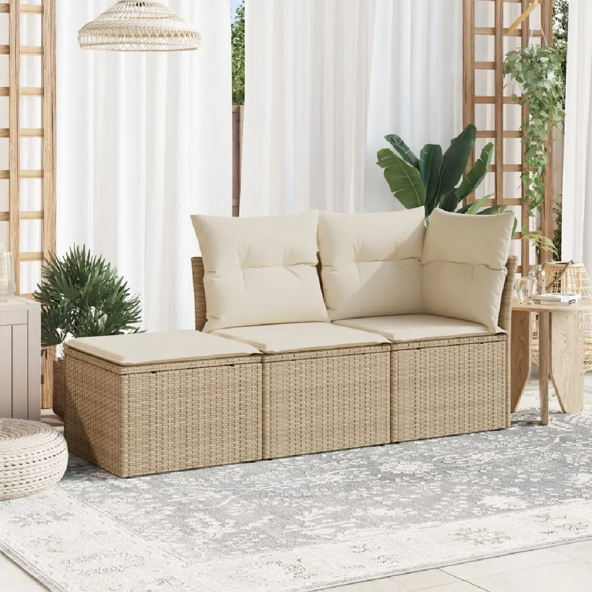 Maison Chic Salon de jardin avec coussins 3 pcs | Ensemble de Table et chaises | Mobilier d'Extérieur beige résine tressée -GKD68033