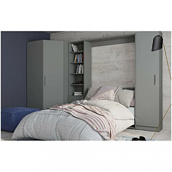 Inside 75 Composition armoire lit escamotable SMART-V2 gris mat Couchage 160 x 200 cm 2 colonnes rangements + angle