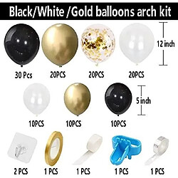 Euro Mega Kit Arche Guirlande Ballons Noir Or avec Ballons Latex Confettis d'Or Noir Blanc Fête Anniversaire Mariage