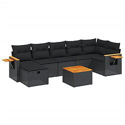 vidaXL Salon de jardin 8 pcs avec coussins noir résine tressée