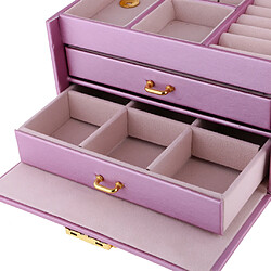 Boîte à Bijoux En Cuir Synthétique Boîte De Rangement à Plusieur Compartiment Violet pas cher