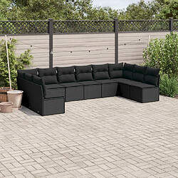 vidaXL Salon de jardin 10 pcs avec coussins noir résine tressée 