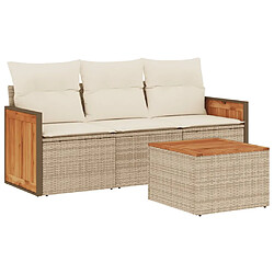 vidaXL Salon de jardin avec coussins 4 pcs beige résine tressée