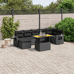 vidaXL Salon de jardin 8 pcs avec coussins noir résine tressée