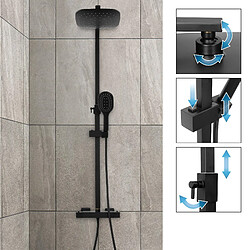 Ecd Germany Système de douche à pluie carré noir avec colonne pommeau de douche + thermostat