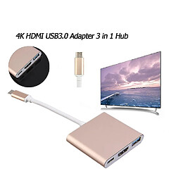 Universal Adaptateur Type C USB 3.1 à USB-C 4K HDMI USB3.0 Hub 3 en 1 pour ordinateur portable Apple 