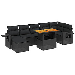 vidaXL Salon de jardin 8 pcs avec coussins noir résine tressée