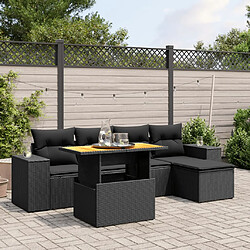 vidaXL Salon de jardin 6 pcs avec coussins noir résine tressée 