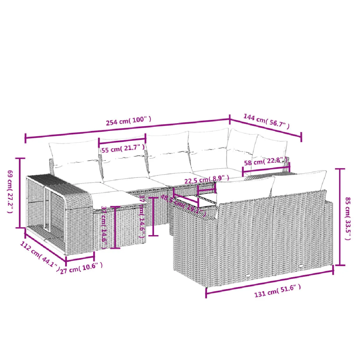 Avis vidaXL Salon de jardin 11 pcs avec coussins gris résine tressée