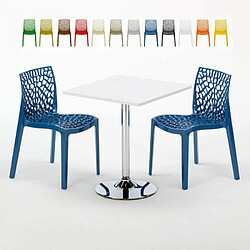 Grand Soleil Table Carrèe Blanc + 2 Chaises Colorées