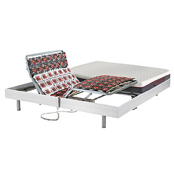 Vente-Unique Lit électrique de relaxation tout plots + matelas mémoire de forme - 2 x 80 x 200 cm - Blanc - ATRIDE de DREAMEA 