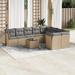 Maison Chic Salon de jardin avec coussins 10 pcs | Ensemble de Table et chaises | Mobilier d'Extérieur beige résine tressée -GKD63806