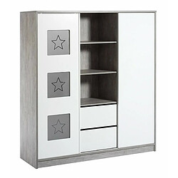 Schardt Armoire bébé 2 portes 2 tiroirs bois gris et blanc Eco Star L 167 x H 183 x P 54 cm