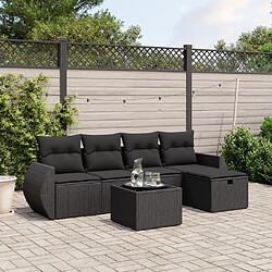 Maison Chic Ensemble Tables et chaises d'extérieur 6pcs avec coussins,Salon de jardin noir résine tressée -GKD885027