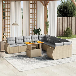 vidaXL Salon de jardin 11 pcs avec coussins beige résine tressée 