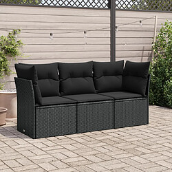 vidaXL Salon de jardin 3 pcs avec coussins noir résine tressée 