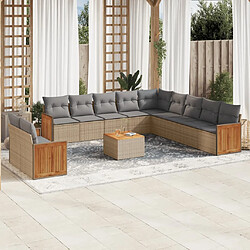 vidaXL Salon de jardin avec coussins 12 pcs beige résine tressée