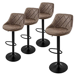 ML-Design Lot 4 tabourets de bar rembourrées en simili marron hauteur réglable 62-82 cm