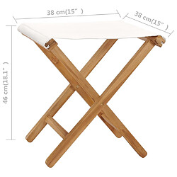 vidaXL Chaises pliables lot de 2 Bois teck solide et tissu Blanc crème pas cher