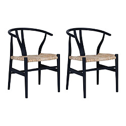 Vente-Unique Lot de 2 chaises en teck et paille - Noir et Naturel - POGIANA 