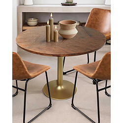 UNIQKA Prague - Table repas ronde en bois massif et pied tulipe doré D110 cm 6 pers 