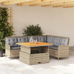 vidaXL Salon de jardin avec coussins 2 pcs beige résine tressée