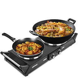 Duronic HP2 BK Plaque de cuisson chauffante électrique avec double foyer en fonte de 20 et 15 cm| 2500W | Compacte et mobile | Poignées ergonomiques | Thermostat | Camping, Camping-car, caravane 