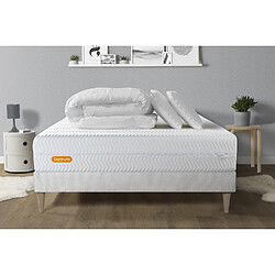 Septnuits Pack Memo Bio 140 x 200 cm PACK Matelas + sommier kit blanc 140x200 Memo Bio Mousse à mémoire de forme Maxi épaisseur + Couette + 2 oreillers