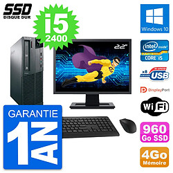 PC Lenovo M82 SFF Ecran 22" Intel Core i5-2400 RAM 4Go SSD 960Go Windows 10 Wifi · Occasion 