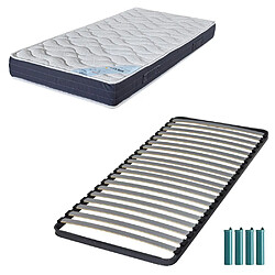 Ebac Matelas et sommier 90x200 Mousse - Melior - Soutien ferme - Fabriqué en France Ensemble C220 Melior 90x200. ATTENTION : Veuillez vérifier que cette dimension passe dans les escaliers, couloirs et portes. Sommier : Cadre métal cintré en tube 30 x 30 x 2 mm, lattes en contreplaqué largeur 50 mm épaisseur 8 mm, embouts polypropylène, 4