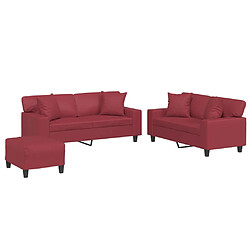 vidaXL Ensemble de canapés 3 pcs et coussins rouge bordeaux similicuir