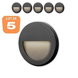 BRAYTRON Lot de 5 spots LED mural VEKTAB2 rond noir 3W 3000K IP65