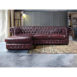 Vente-Unique Canapé d'angle chesterfield BRENTON 100% cuir de buffle - Bordeaux- Angle gauche