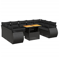 vidaXL Salon de jardin 10 pcs avec coussins noir résine tressée