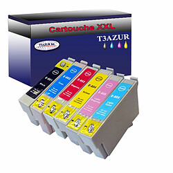 T3Azur 6x Epson T0801 -Compatible Lot de 6 Cartouches Compatibles pour Epson Stylus Photo R285, R360, R585 - T3AZUR