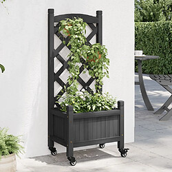 Maison Chic Jardinière,Bac à fleurs avec treillis - pot de fleur et roues gris bois massif de sapin -GKD76839