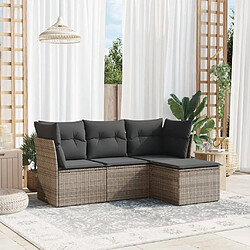 vidaXL Salon de jardin 4 pcs avec coussins gris résine tressée 