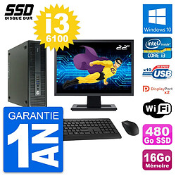 PC HP 600 G2 SFF Ecran 22" Intel Core i3-6100 RAM 16Go SSD 480Go Windows 10 Wifi - Occasion