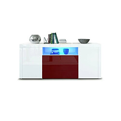 Mpc Buffet Laqué Blanc Et Bordeaux Avec Éclairage LED 167 X 72 X 35 Cm 