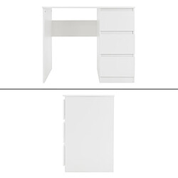 Bureau avec trois tiroirs 90x76x50 cm Blanc en bois ML-Design