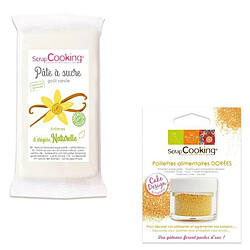 Scrapcooking Pâte à sucre blanche 250 g arôme vanille + paillettes dorées 