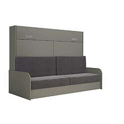 Inside 75 Armoire lit escamotable VERTIGO SOFA accoudoirs bois gris canapé tissu gris 140*200 cm 