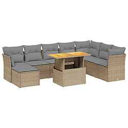 vidaXL Salon de jardin avec coussins 9 pcs beige résine tressée