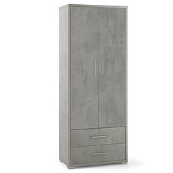 Webmarketpoint Armoire polyvalente avec deux portes et deux tiroirs Beton Cemento 71x41x h182 cm 